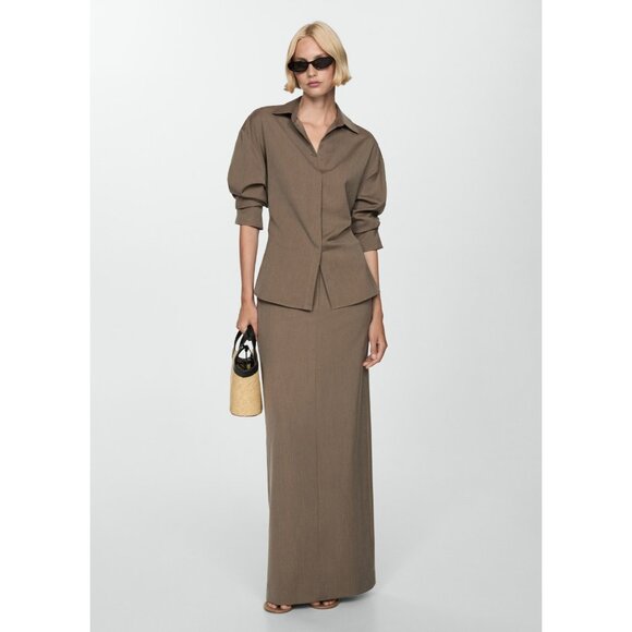 NEW MNG Mango Concealed button shirt  BROWN SIZE M/100%AUTHENTIC - Picture 4 of 8